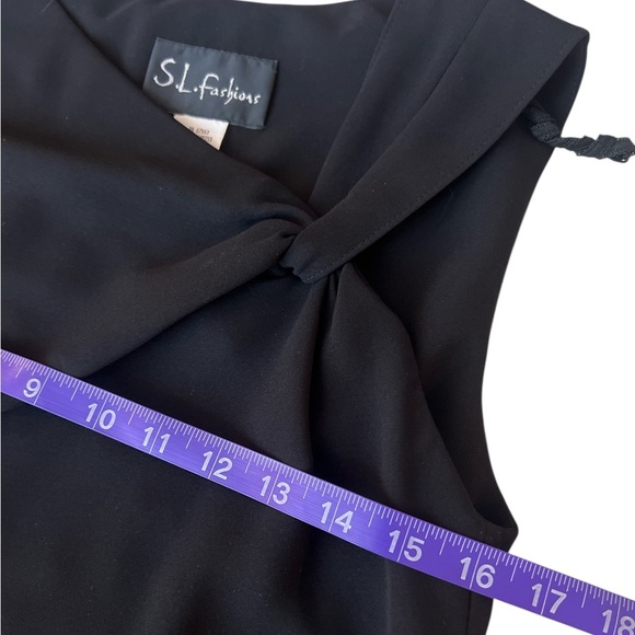 S.L. Fashions Black Sleeveless Asymmetrical Fringe Hem Event Party Dress Size 10 - Picture 6 of 11